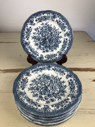 8 Salad Plates Royal Staffordshire Avondale Ironstone J G Meakin Blue White Vtg