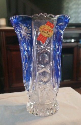 Vintage Anna Hutte Bleikristall Blue Flash Crystal Vase Germany