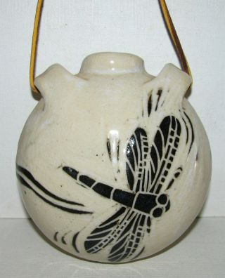 Ooak Studio Pottery Wall Pocket Weed Vase / Dragonfly Motif Signed