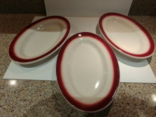 Vintage Buffalo China Restaurant Ware Oval Plate Platter 9.  5 " Red Spray Mist