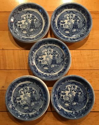 5 Vintage Restaurant Ware China Blue Willow Butter Pats Dishes 3 - 3/8” -