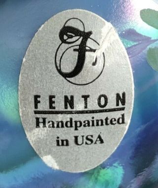 Fenton Sitting Bear Blue Iridescent With Hand Painted Powder Blue Irises Signed 8