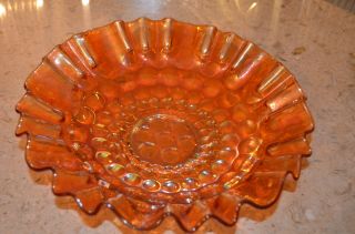 Carnival Glass Bowl With Coin Dot Design.  Yellow,  Orange,  Amber Color Design.