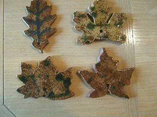 Set Of 4 Ned Foltz Redware Pottery Fall Leaves Ornaments Reinhold Pa