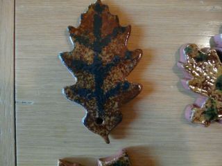 Set of 4 Ned Foltz Redware Pottery fall leaves Ornaments Reinhold PA 3