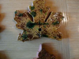 Set of 4 Ned Foltz Redware Pottery fall leaves Ornaments Reinhold PA 4