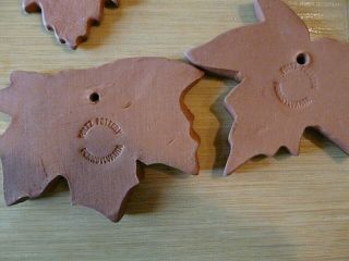 Set of 4 Ned Foltz Redware Pottery fall leaves Ornaments Reinhold PA 7