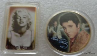 Set Of 2 Elvis Presley & Marilyn Manroe 24 Kt Gold Plated 40 Mm Coin 1