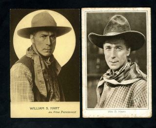 Vintage William S Hart Two (2) Postcards 1920 