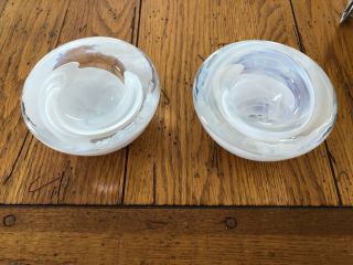 2 Kosta Boda Candle Votive Holders Clear With White Swirls