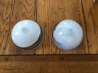 2 Kosta Boda Candle votive Holders Clear with White Swirls 2