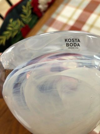 2 Kosta Boda Candle votive Holders Clear with White Swirls 3
