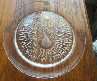 1970 Lalique Crystal Annual Plate Peacock And Signatures