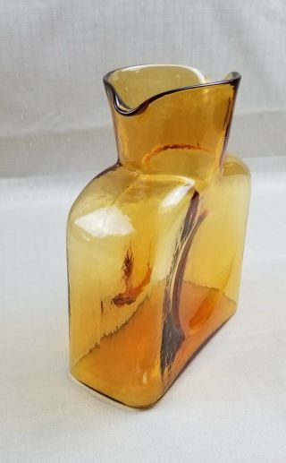 Blenko Honey Amber Glass Double Spouted Water Bottle Pitcher Carafe Jug 3