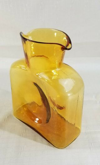 Blenko Honey Amber Glass Double Spouted Water Bottle Pitcher Carafe Jug 4