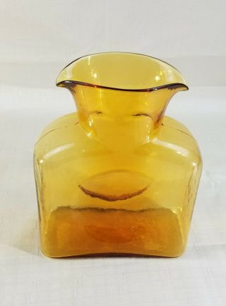 Blenko Honey Amber Glass Double Spouted Water Bottle Pitcher Carafe Jug 5