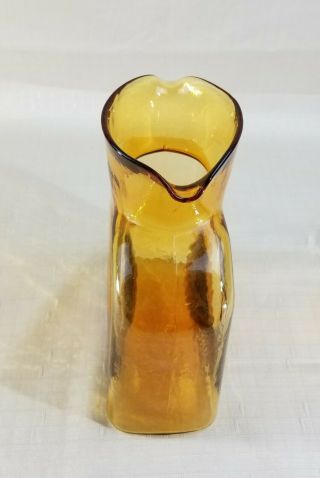 Blenko Honey Amber Glass Double Spouted Water Bottle Pitcher Carafe Jug 6