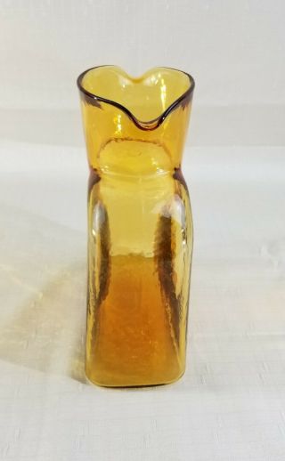 Blenko Honey Amber Glass Double Spouted Water Bottle Pitcher Carafe Jug 7