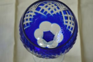 Vintage Set Of 4 Cobalt Blue Cut To Clear Wine Goblet Glass 8 3/8 