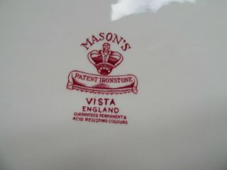 MASONS VISTA PINK Red Transferware Square Handle Serving Tray Platter Cake Plate 5