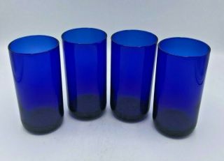 Set Of 4 Vintage Libbey Cobalt Blue Glass Metropolitan Tumblers