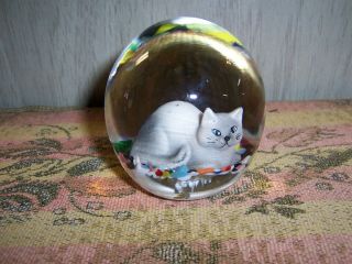 Maude And Bob St.  Clair Glass Cat Paperweight Marked