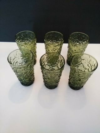 Vintage Green Glass Anchor Hocking Lido Milano Bumpy Crinkle Drink Juice 12 Oz