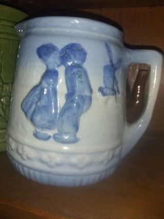Antique Blue White Stoneware Salt Glaze Pitcher