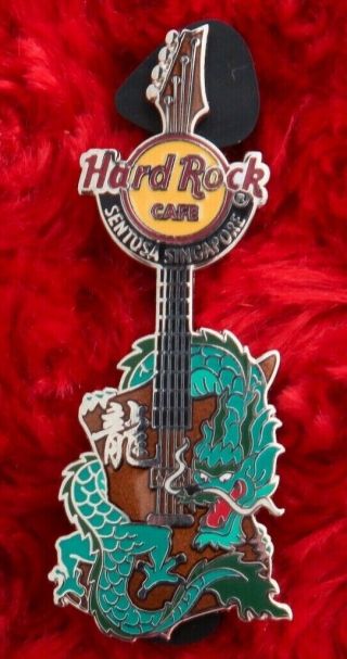 Hard Rock Cafe Pin Sentosa Singapore Dragon Guitar Chinese Year Of Green