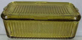 1930’s Vintage Federal Yellow Amber Ribbed Refrigerator Covered Jar