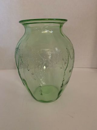 Vintage Depression Glass Cameo " Ballerina " Green Vase By Anchor Hocking Glass Co