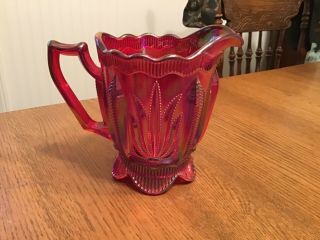 Fenton Glass Cactus Pattern,  Red Sunset Carnival Creamer Pitcher