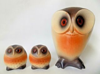 3 Vtg.  Mid Century Roselane Owl Figurines - California