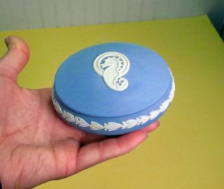 Rare Exclusive To Waterford Gallery Wedgwood Pale Blue Seahorse Logo Trinket Box