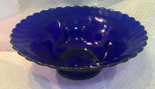 Vintage Large Swirl Pattern 10 “ Cobalt Blue Footed Bowl With Scalloped Edges