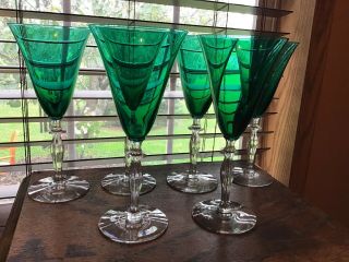 6 Elegant 8 Oz Teal Green Crystal Wine Water Beverage Glasses Goblets