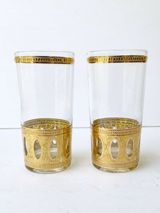 Culver Mid Century Modern “antigua” 22k Gold Glasses Tumblers Cocktail Vintage