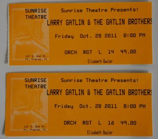 Larry Gatlin & The Gatlin Brothers - 2 Concert Tickets From October 28,  2011