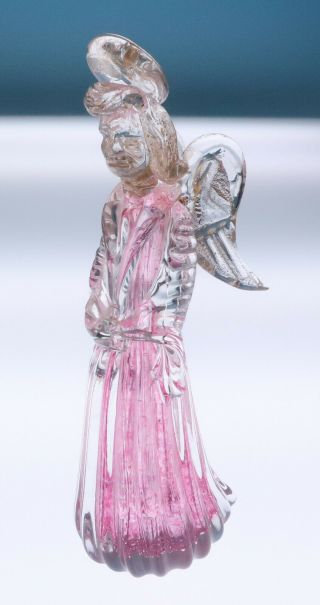Vintage Murano Praying Angel Figurine Pink Gold Aventurine Italian Glass Figure
