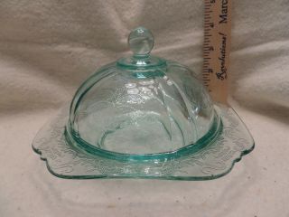 Federal Glass Madrid Covered Butter/cheese Dish Green Depression Glass