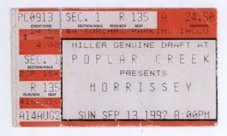 Rare Morrissey 9/13/92 Chicago Il Poplar Creek Ticket Stub