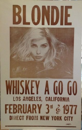 Blondie Concert Poster - 1977 - Whiskey A Go Go,  Debbie Harry - 14 " X22 "