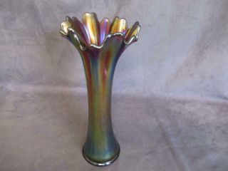Vintage Carnival Glass Funeral Vase - Iridescent Amethyst 10 - 3/4 " Rp