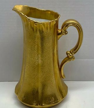 Large Stunning Antique Pickard Gold Pitcher Daisy And Rose Pattern
