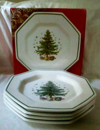 Nikko Christmastime Christmas Time Tree Presents Octagonal (4) Dinner Plates