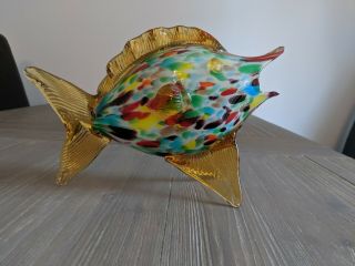 Murano Glass Fish Large Vibrant Colours 30cm Long X 21cm High