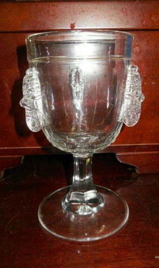 L.  G.  Wright Grasshopper Clear Pressed Glass Footed Water Goblet
