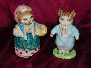 2 Vintage Beatrix Potter Cousin Ribby & Tom Kitten Beswick F.  Warne England