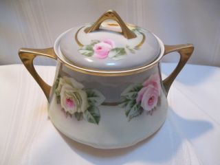 Vintage Z.  S.  &c Bavaria Rose Dish With Lid - Royal Munich - Hand Painted