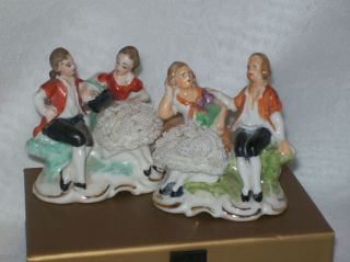 A Vintage Porcelain Place Card Holders Dresden Style (1) Half Doll Relat